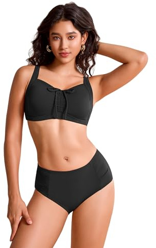 Maillot de Bain Grande Taille pour Femmes, Maillot de Bain Sculptant, Bikini Push-up avec Haut et Bas Taille Haute, Ensemble Deux pièces Grande Taille (3XL, TH302-Black)