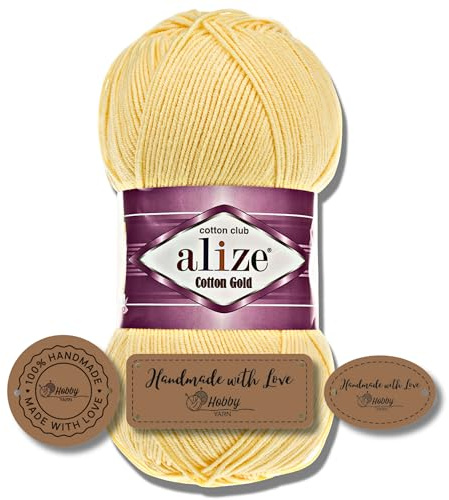 Hobby YARN 3x Etikettenlabel mit Alize Cotton Gold Wolle Premium 1x100g als Set, Yarn, Garn, Sommerwolle, Baumwolle, Strickgarn, Einfarbig, Baby, Kleidung, Schals (187)
