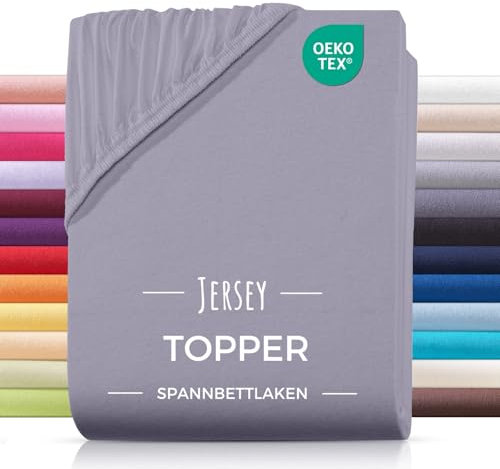 CARPE SONNO Topper Spannbettlaken 140x200 [100% Baumwolle & Oeko-TEX 100] Jersey Spannbettlaken Topper Bezug 140x200 [bis 10 cm Höhe] Topperbezug Bettlaken 140x200 | Spannbetttuch 140x200cm - Grau