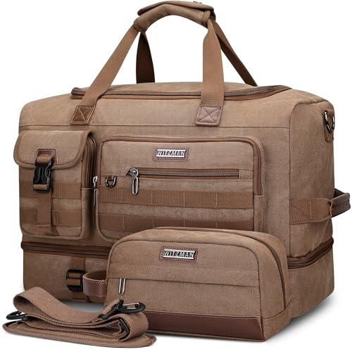 WITZMAN Sac De Voyage Homme Canvas Weekender Bag Grand Sac De Sport avec Trousse De Toilette Sac De Compartiment à Chaussures (A8010-2 Marron)