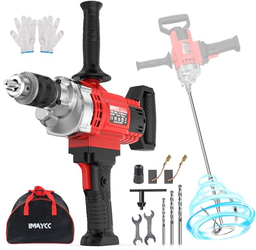 IMAYCC Kit mélangeur de perçage 2 en 1, malaxeur à béton portable 3200 W 20 A pour perçage et mélange, mixeur à vitesse variable, idéal pour aliments, plâtre, peinture, ciment, mortier, etc.
