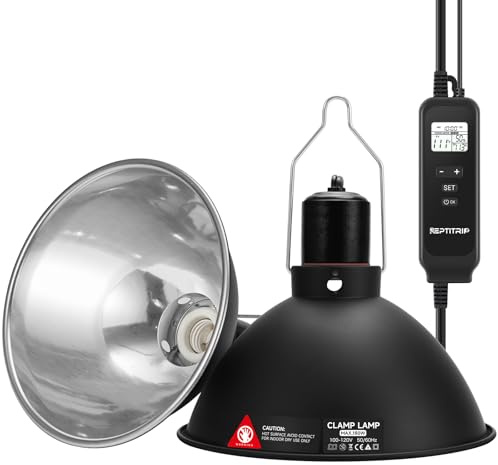 8.5 Reptile Heat Lamp Fixture with PID Dimming Thermostat, Independent Day Night Temperature Control, MAX 150W (Bulb Not Included)