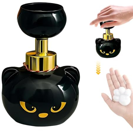 TECHEEL Grazioso dispenser di sapone in schiuma con zampa di gatto, colore nero, per schiuma a forma di zampa, contenitore per sapone a mano vuoto ricaricabile, per bagno e cucina