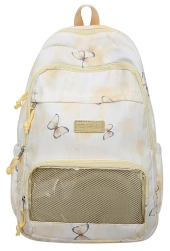 Kalttoy Zaino in nylon alla moda con decorazione a fiocco grande capacità borsa da scuola per studenti e donne giovani zaino comfort, Giallo
