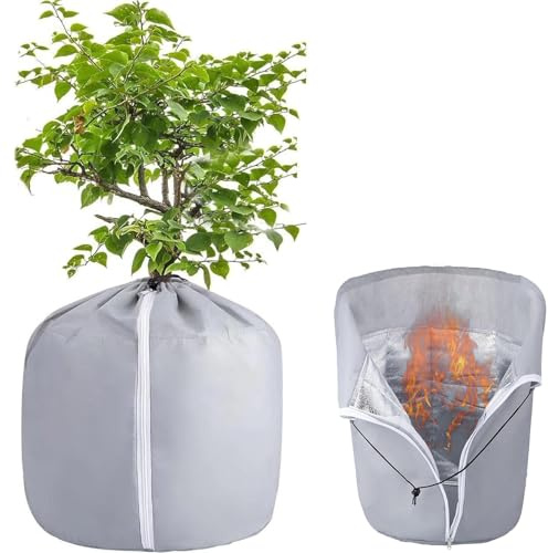 EUREKORA Thermo Topfschutz 50x45cm Topfschutz Pflanzen Winter Pflanzen Winterschutz mit Reißverschluss und Kordelzug für Palmen Balkonpflanzen Topfpflanzen Sträucher