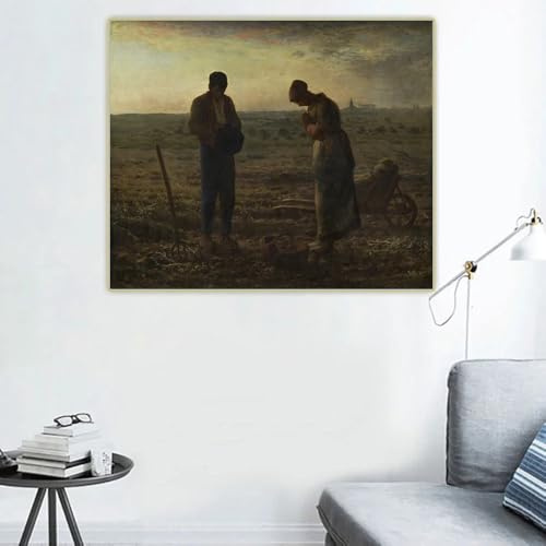 GOSRD Jean Francois Millet《L'Angelus》Stampe su tela, pittura a olio, poster, quadro, sfondo da parete, decorazione per la casa (80x100 cm)