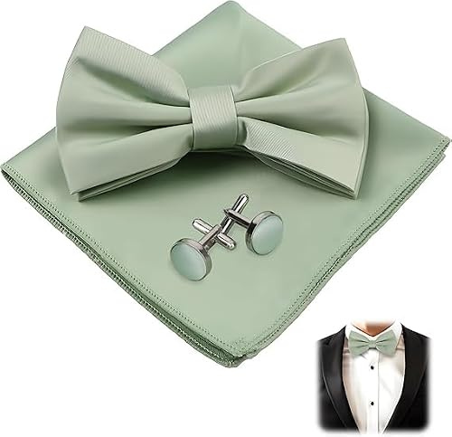 lankai Ensemble Noeud Papillon, Noeud Papillon Vert Sauge, Ensemble Nœud Papillon Pour Homme, Couleur Unie Pré-Noué Réglable, Nœud Papillon Pré-Noué Réglable Pour Mariages, Soirées Et Cérémonies