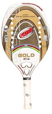 MBT GOLD, Racchetta Beach Tennis Gold Glitter Carbonio Triple Layer- Trattamento ruvido- Eva High Power – Leggera e Bilanciata – Profilo 20 mm - Custodia inclusa - Alan Maldini campione del Mondo 2010