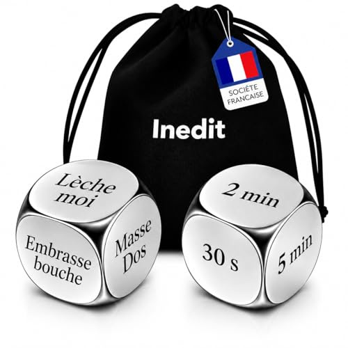 nedit Jeu de Dés - Parfait pour des Soirées en Couple [Marque Française] Idées de Soirées Amusantes pour Couple - Accessoire Adulte - Cadeau de Saint-Valentin, Anniversaire - Sac Noir Offert (2 DÉS)