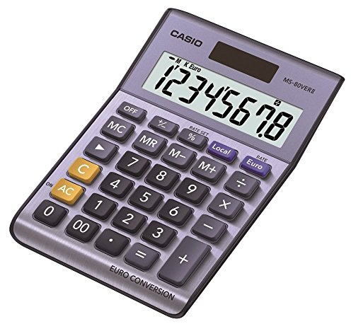 Casio MS-80VERII 8 Digit Currency Desk Calculator, Blue