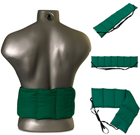 Cuscino con semi di ribes (65x15cm, verde, 7 compartimenti con banda da legare) Cuscino termico, Fascia schiena, lombare e pancia
