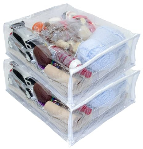 Oreh Homewares 2-Pack Heavy Duty Vinyl Zippered Closet Square Storage Bags (Clear) for Sweaters, Throws, Arts & Crafts, Toys and Much More! (12 x 15 x 5) 3.9 Gallon