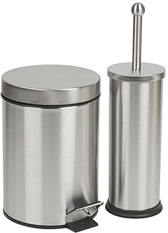 URBNLIVING Poubelle à pédale en acier inoxydable mat 3 L et brosse WC