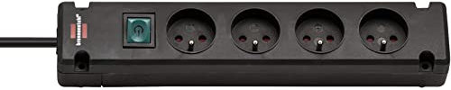 Brennenstuhl BREMOUNTA - Multiprise Electrique 4 Prises (Cable 1,5 m, avec Interrupteur, Interieur), Noir, 4 Prises