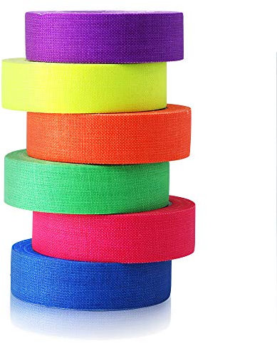 UV Blacklight Reactive Fluorescent, Fluorescent Gaffer Cloth Tape, 0.59in X 16.5FT Per Roll, Decorative Black Light Neon Party Tape With Glow Party Supplies, 6 Colors