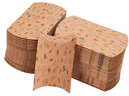 Airssory Confezione da 100 cuscini in carta kraft vintage per confezioni di caramelle, motivo floreale, scatole regalo rustiche per matrimoni
