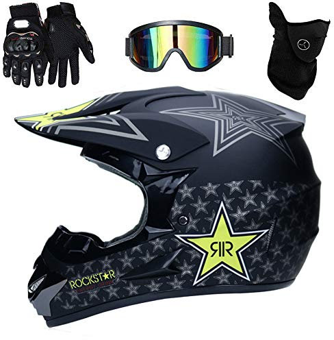 UIGJIOG Casco Da Motocross Per Bambini - Casco Da Motociclista Per Bici Da Sporcizia Elettrica - Casco Da Moto ATV Per Off-Road MTB Integrale Adulti Con Occhiali,Nero,L(56~57cm)