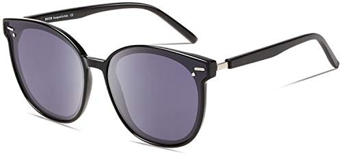 DUCO Damen Sonnenbrille mit UV400 Schutz Polarisiert Vintage Großer Übergroß Sonnenbrillen Für Frauen Retro Runde Sonnenbrillen W017 (Schwarz)