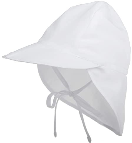 Malaxlx Bébé Chapeau Cou Protection Blanc Chapeau de Soleil Eté Anti UV Enfant Bob Chapeau de Plage Casquette à Rabat Visière pour 3-18 Mois Fille Garçon