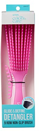KISS Colors & Care Glide & Define Detangler 9-Row Non-Slip Brush, Large, Pink- For thick and curly hair, Tangle-No, Smooth, Sleek Results, Anti-Static, Sturdy & Non-Slip Grip, Multi Uses