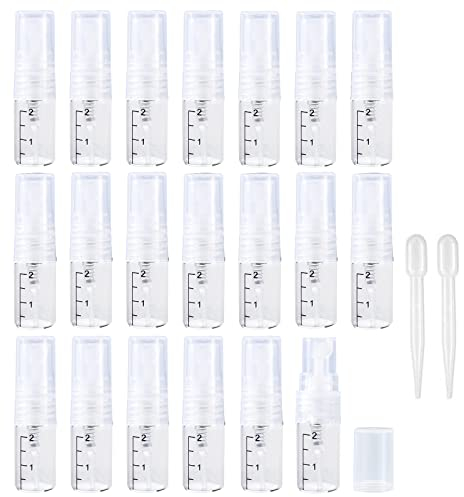 Apstaqeoo 20Pcs, 2Ml Empty Glass Spray Bottles with Scale - Clear Mini Sample Perfume Atomizer Vial Travel Bottles Set with Fine Mist Sprayer & Clear Dust Cap Perfect for Fragrance, Essential Oils