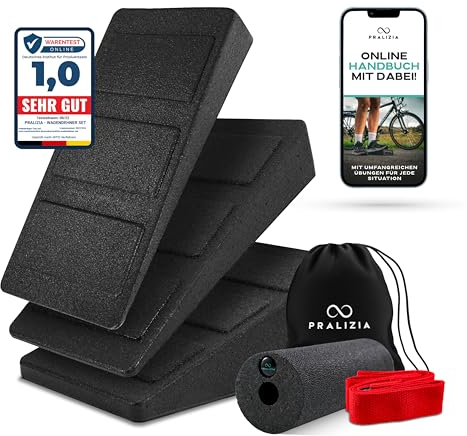 PRALIZIA I All in One I ECO Wadendehner-SET I Rutschfester Knie und Wadentrainer-Keil I Fuß bis Nacken Dehnen mit Anleitung I Komplettset