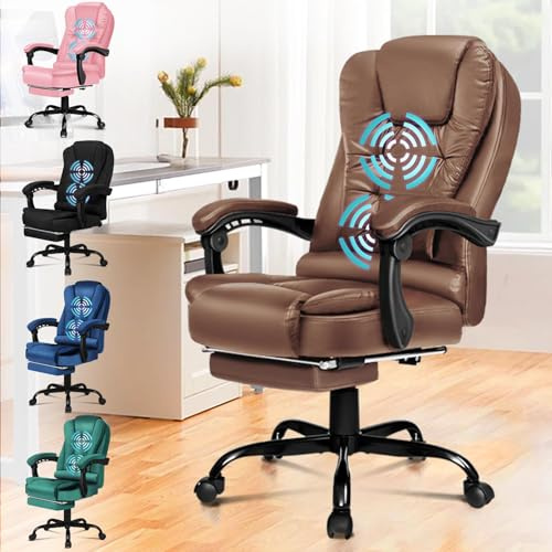 ALFORDSON Datorkontorsstol, roterande spelstol för arbetsbord, ergonomisk hög rygg, ländryggsstöd, konstläder, brun