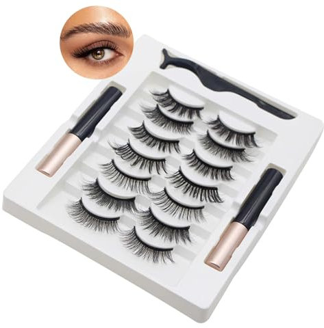 Magnetische Wimpern, 7 Stile Magnet Wimpern mit Flüssiger Eyeliner, 3D Dicke Lange Flauschige Künstliche Wimpern, Natürlich Magnetic Lashes mit Zange, Magnetwimpern Wasserdicht & Wiederverwendbar