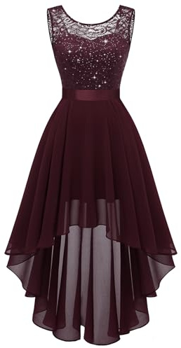 Berylove Women's Mullet Cocktail Dress Evening Dresses Elegant for Wedding Festive Dresses Sleeveless Bridesmaid Dress, Glitter Burgundy, L