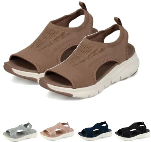 Argumub Fizari Orthopädische Sandalen Sommer Waschbare Slingback Orthopädische Atmungsaktive Sport Strick Sandalen (Brown, Erwachsene, Damen, 41, Numerisch, EU Schuhgrößensystem, M)