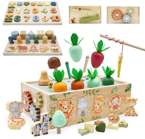 Montessori Spielzeug ab 1 Jahr, Motorikwürfel Aktivitätswürfel aus Holz 9 in 1, Safari Motorikspielzeug Holzspielzeug ab 1 2 3 Jahre, Baby Spielzeug Montessori Geschenk Mädchen Jungen 1 2 3 4 jahre