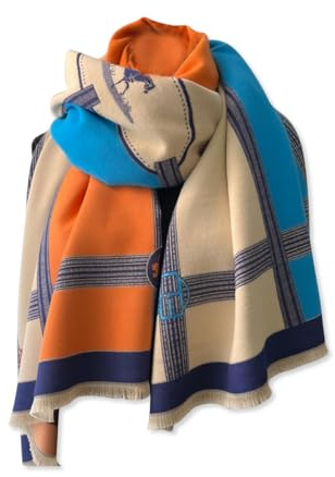 LumiSyne Invierno Bufanda Chal De Cachemira Para Mujer Bloques De Color Patrón Caballo Bufanda Reversible Con Borla Pashmina Chales y Envolturas Largo Grande Fulares Ligero Cálido Estola