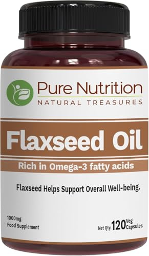 Pure Nutrition Flaxseed Oil 1000mg with Omega 3 6 9 I 120 Veg Caps | Naturally Providing 500mg Alpha-Linolenic, 134 mg Linoleic, and 188mg Oleic Acid.