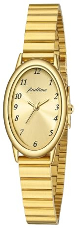 findtime Damenuhr Gold Uhr Damen Gold Armbanduhr Damen wasserdichte im Täglichen Gebrauch mit Verstellbarem Armband, Länge von 150 bis 215 mm