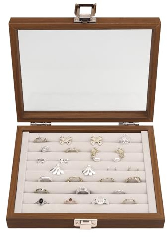 AnnZhao Velvet Jewellery Box,Jewellery Ring Organizer Tray with Glass, Jewellery Display Box,for Women Girls Travel Rings Earrings Necklaces (Ring)