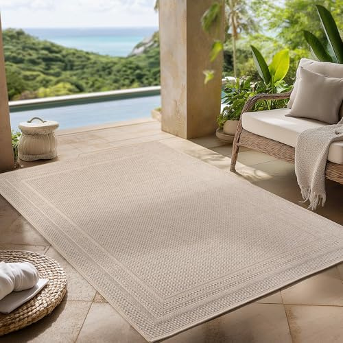 Carpettex Alfombra Exterior Resistente a la Intemperie para Cocina, balcón, terraza y salón, Color:Beige, Tamano:240x340 cm