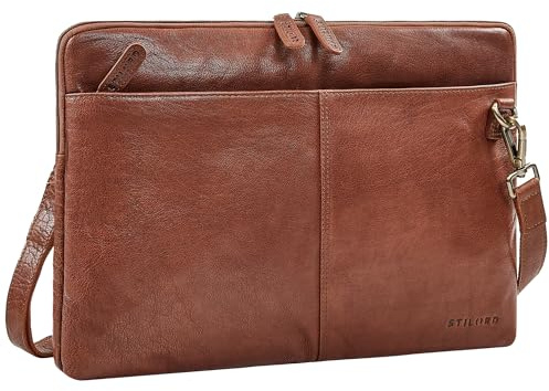 STILORD Graham Sottile Borsa Porta PC Pelle 15.6 Pollici Bretelle Vintage Custodia Stretta Cartella Portadocumenti Vera Pelle Borsa Tracolla Cuoio Grande per Laptop Colore:maraska - marrone