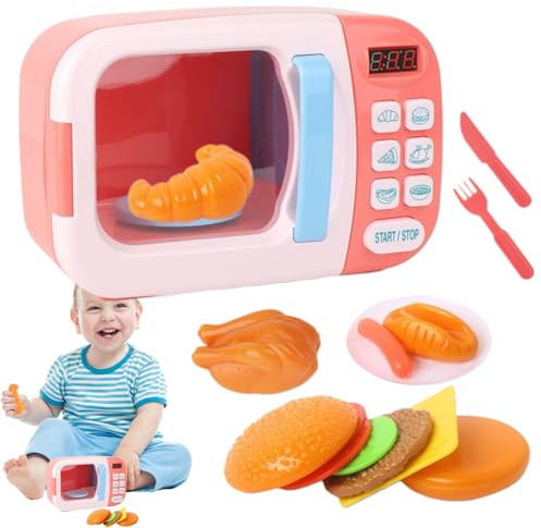 Micro-Onde Jouet | Cuisine Bébé Aliments Lumière Son - Jeu de Rôle Interactif avec Minuteur pour Maison Extérieur Restaurant Garçons Filles