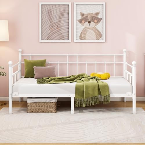 HOMERECOMMEND Sofá cama cama 90 x 200 cm, cama individual 90 x 200 cm con espacio de almacenamiento debajo de la cama, marco de cama juvenil, cama de metal, marco de cama para dormitorio, salón, color