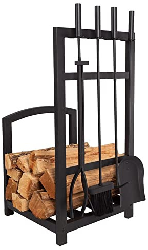 Eldstadstillbehör, vedställ utomhus, vedhållare for vinterbrasan med, förvaringsset i metall och järn, for eldstad, L 15,7