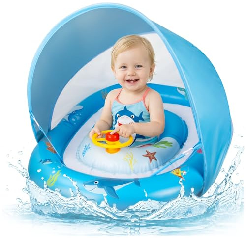 Oziral Flotador para bebé con Parasol extraíble Asiento de natación para bebé Piscina Infantil flotadores para bebés Ayuda para Nadar, 18-48 Meses Flotador Inflable para niños