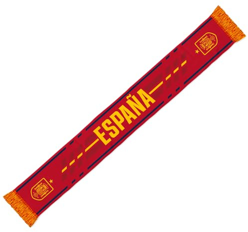 RFEF BUFANDA ESPAÑA 2026 – Bufanda Oficial de la Selección Española – Diseño Rojo con Escudo, Flecos Amarillos y Gráficos de La Roja
