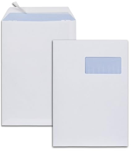 GPV Bte 250 Pochettes d'expédition blanches C4 à fenêtre 110x50mm Avec Bandes