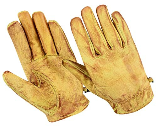 Motorradhandschuhe Leder Retro Old School Cafe RacerChopper, L, Beige