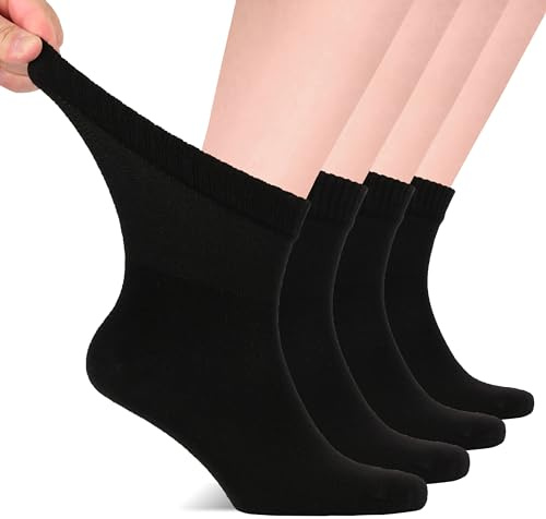 Hugh Ugoli Diabetic Socks for Men, Loose Ankle Socks Rayon, Extra-Wide, Thin, Seamless Toe and Non-Binding Top, 4 Pairs, Black, Shoe Size: 11-13