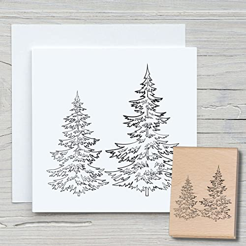 NEWSTAMPS Stempel Tannen Motivstempel aus Holz & Gummi zum Karten und Geschenke basteln, Holzstempel für Weihnachten, Weihnachtskarte, Tannenbaum, Scrapbook, Textilstempel, Deko, Freunde