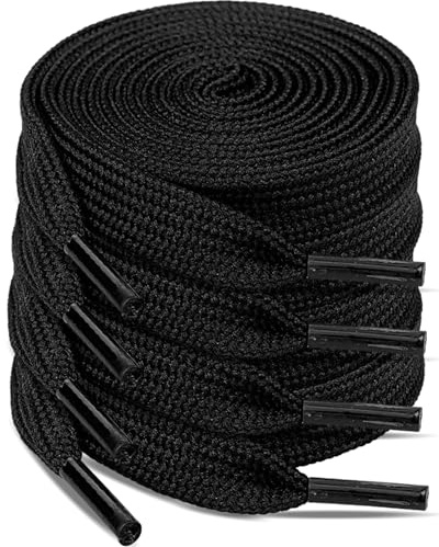 AMABILEMIA 4 paia Lacci Piatti per Scarpe da Ginnastica Stringhe Scarpe Sportive Lacci per Sneakers Resistenti Larghezza 8 mm 100% Poliestere (Nero, 100 cm)