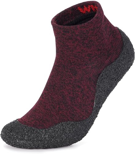 WHITIN Womens Aqua Socks Shoes with Grips Size 9 House Yoga for Mens Elderly Ballet Pregnant Exercise Gym Indoor Weightlifting Barre with Rubber Soles Red