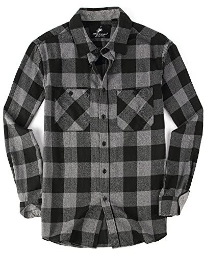 Alex Vando Mens Button Down Shirts Regular Fit Long Sleeve Casual Plaid Flannel Shirt.Grey/Black,XXL