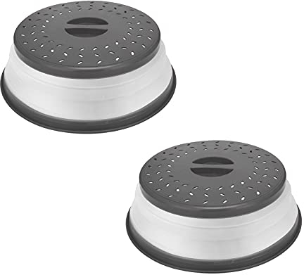 Cubierta plegable para microondas, para microondas, colador de alimentos, apto para lavavajillas, paquete de 2 (gris)
